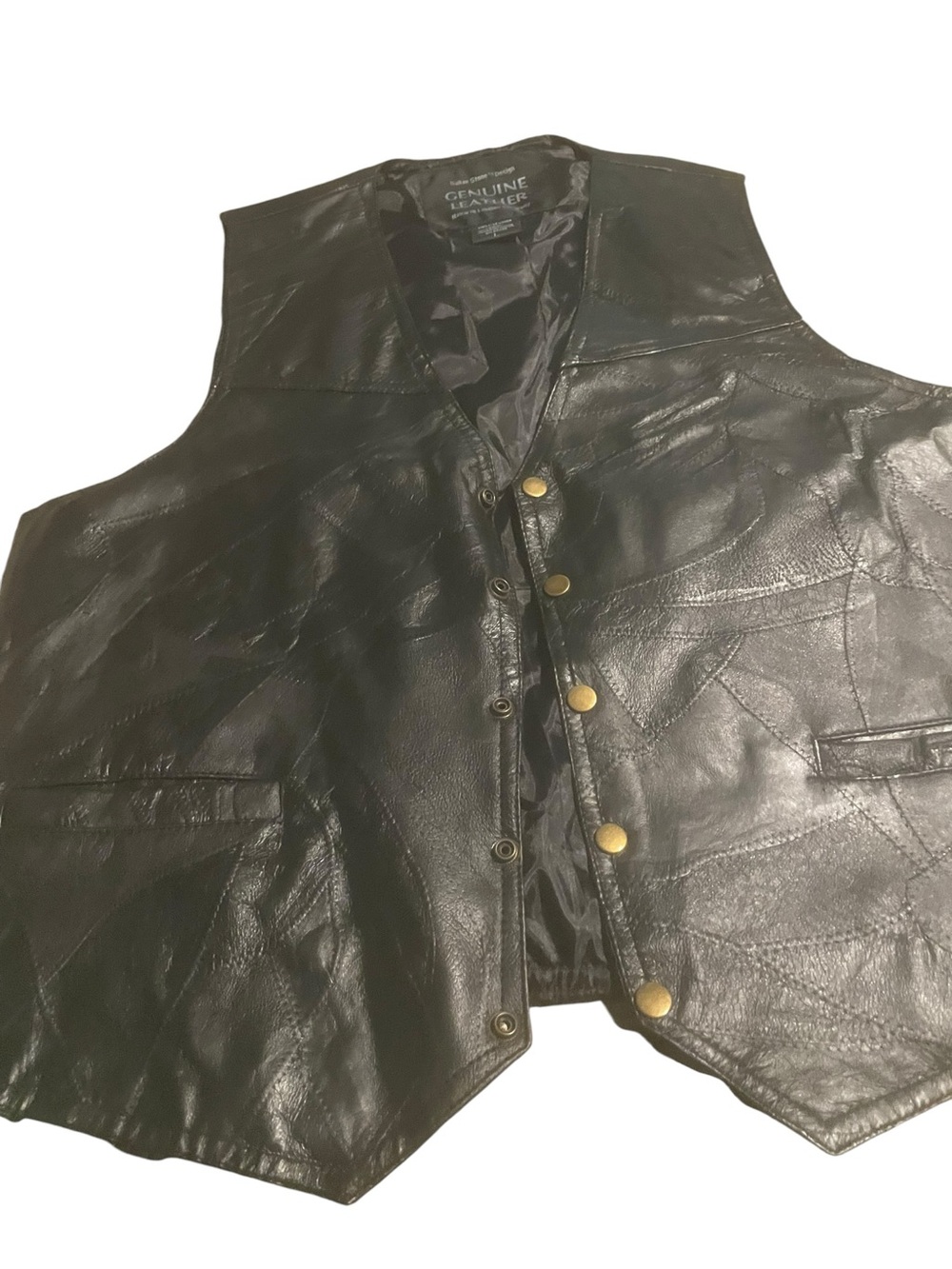 Genuine Leather Black Snap-Front Vest Navarre leather. Company size Large